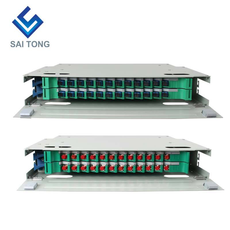 SaiTong FTTH 19 بوصة حامل يتصاعد 24 منفذ خزانة SC / FC ODF 2 U 24 الأساسية إطار توزيع الألياف الضوئية حمولة كاملة اختيارية