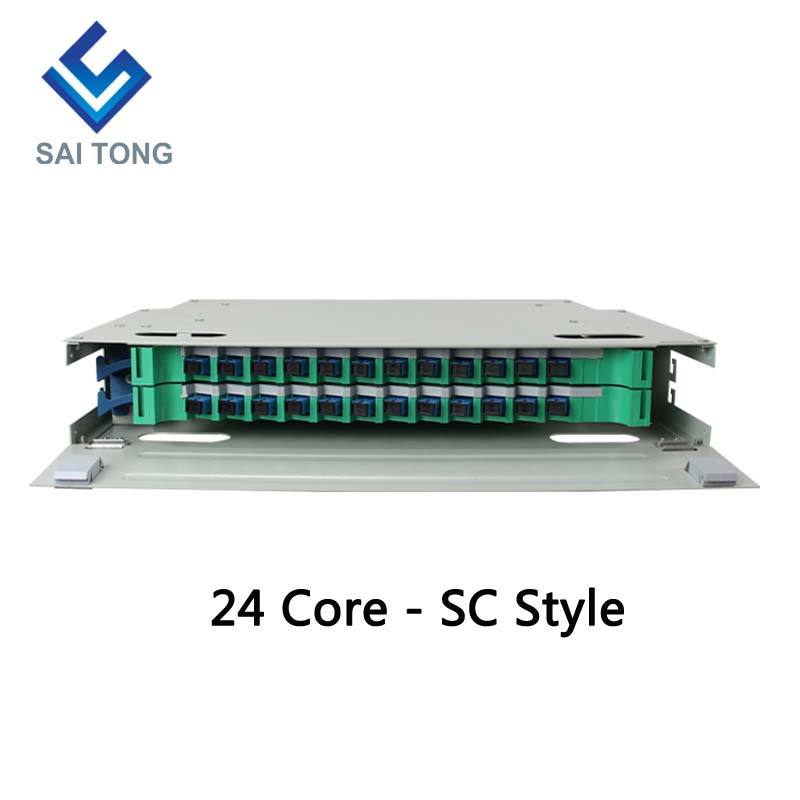 SaiTong FTTH 19 بوصة حامل يتصاعد 24 منفذ خزانة SC / FC ODF 2 U 24 الأساسية إطار توزيع الألياف الضوئية حمولة كاملة اختيارية