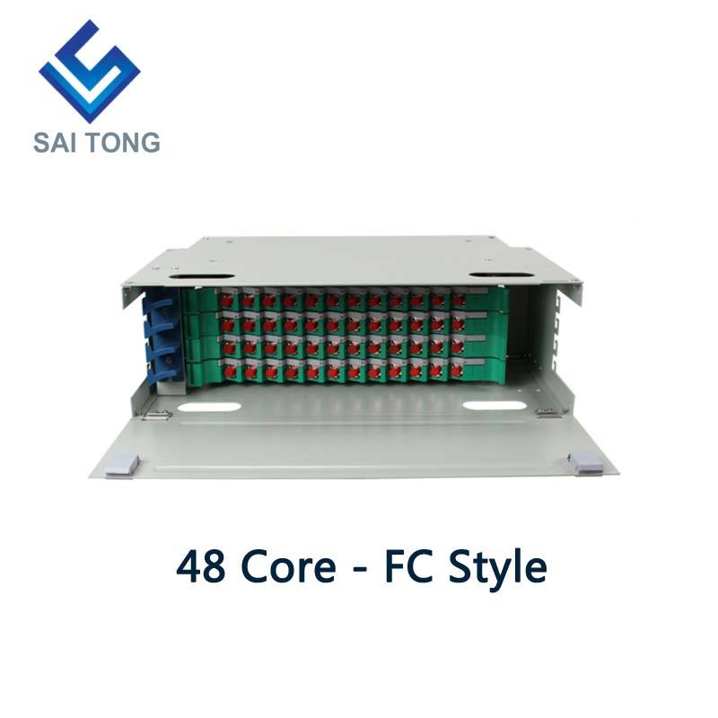 SaiTong FTTH 19 بوصة حامل حامل 48 منفذ خزانة SC / FC ODF 4 U 48 إطار توزيع ألياف بصرية اختياري حمولة كاملة