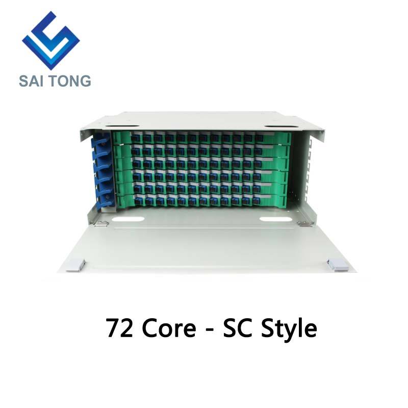 SaiTong FTTH 19 بوصة رف جبل 72 Port Cabinet SC / FC ODF 6 U 72 إطار توزيع الألياف البصرية الأساسي اختياري تحميل كامل