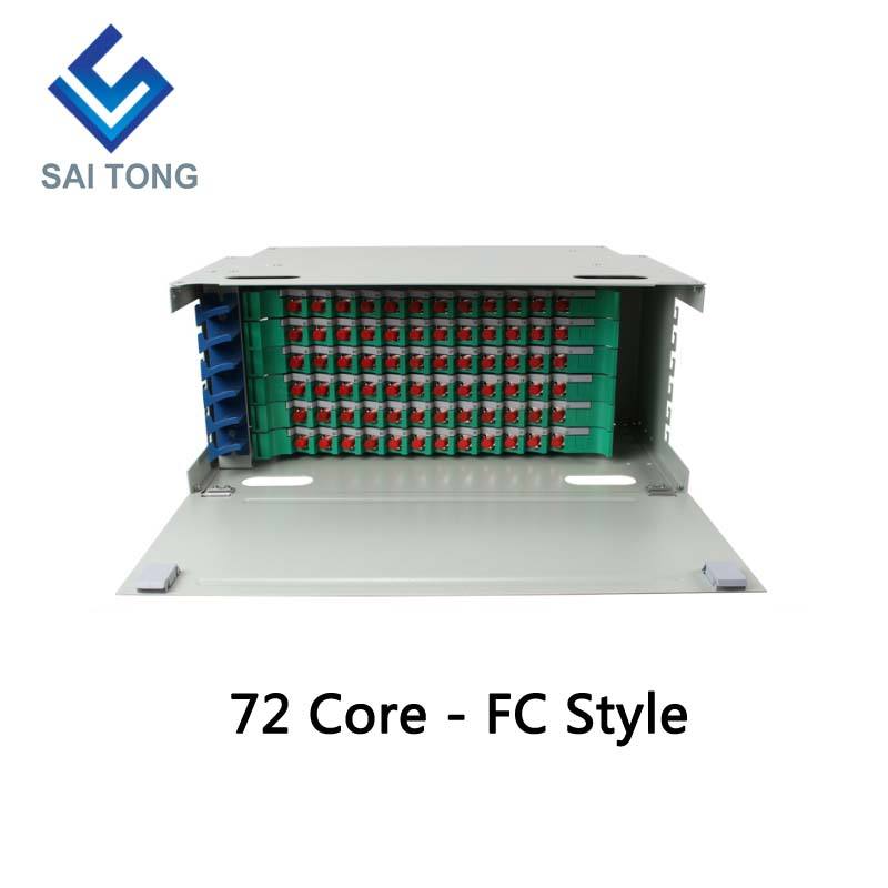 SaiTong FTTH 19 بوصة رف جبل 72 Port Cabinet SC / FC ODF 6 U 72 إطار توزيع الألياف البصرية الأساسي اختياري تحميل كامل